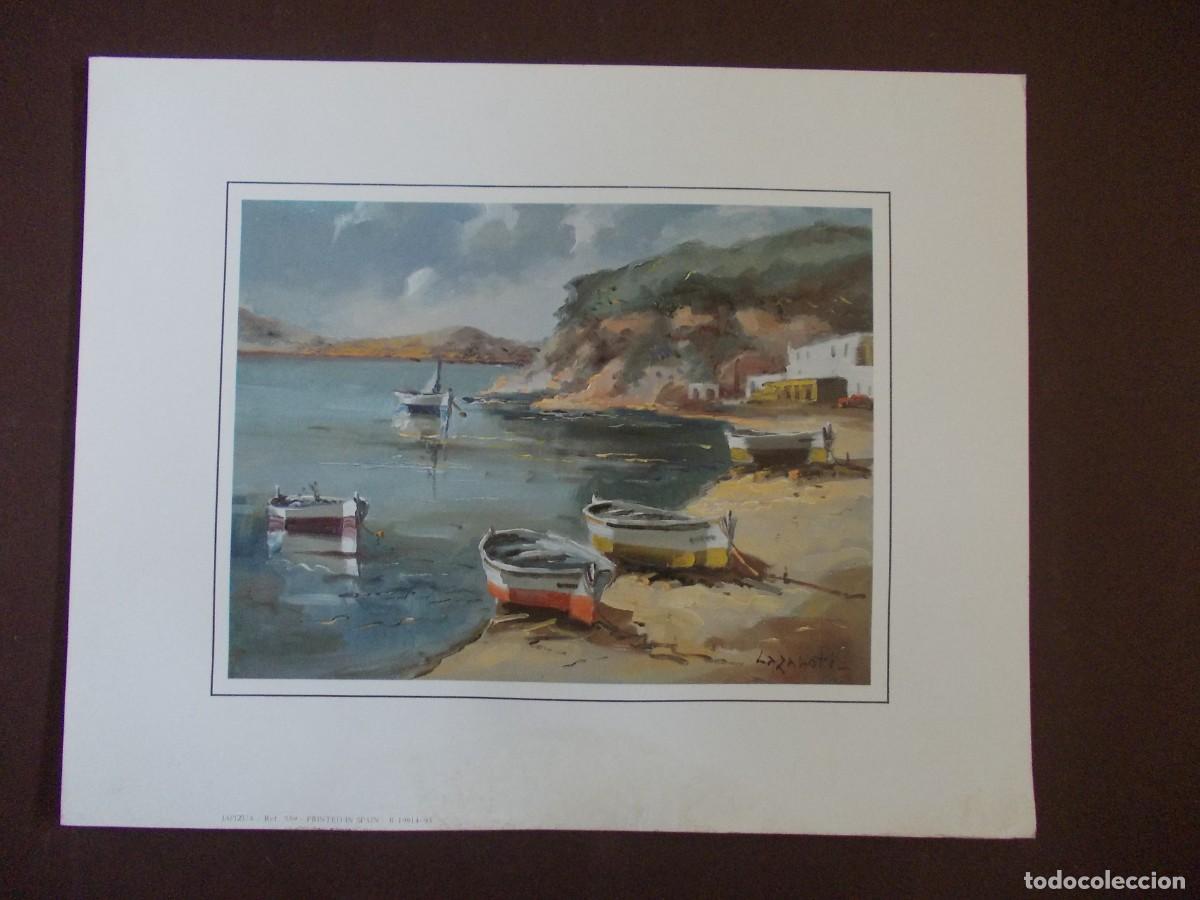 Arte: L&aacute;mina Lazaroti marina puerto barcas paisaje mediterr&aacute;neo impresi&oacute;n vintage pueblo pesquero