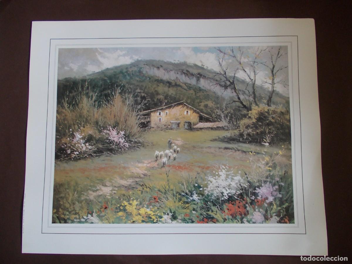 Arte: L&aacute;mina paisaje rural casa amarilla ovejas impresi&oacute;n campo decoraci&oacute;n r&uacute;stica