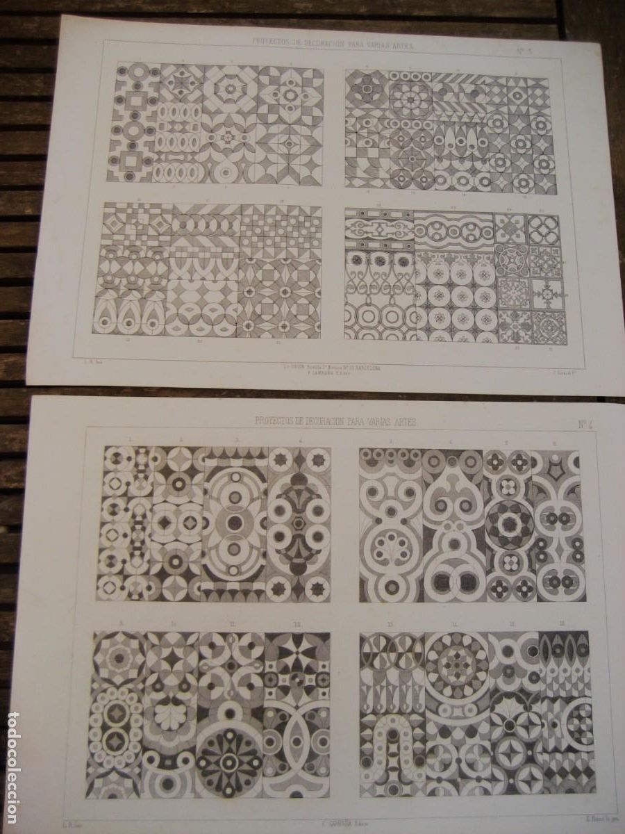 Arte: 2 antigua lamina litografia La Uni&oacute;n Campa&ntilde;a J Giraud . Rigalt Bux&oacute; proyectos decoracion azulejo