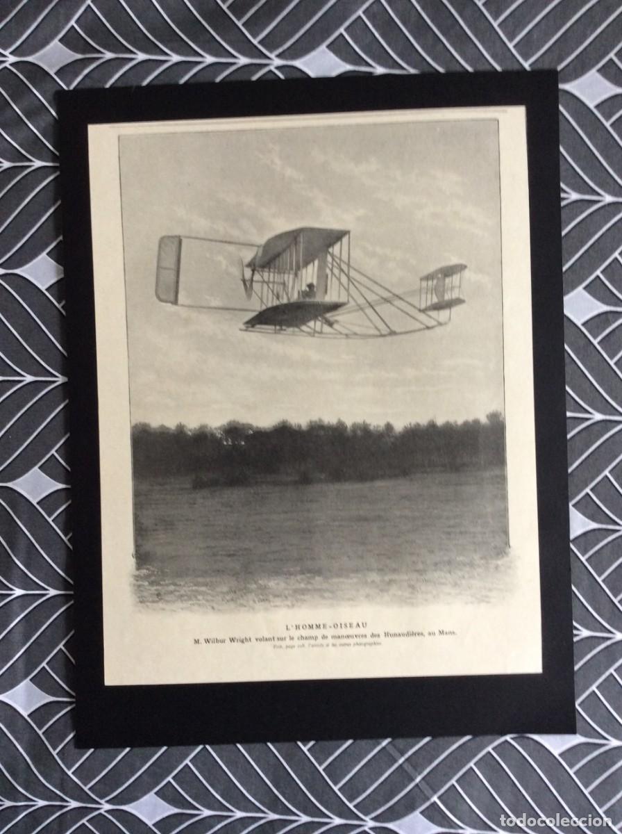 Arte: L'Homme-Oiseau M. Wilbur-Wright (O Homem-P&aacute;ssaro Sr. Wilbur-Wright). L&aacute;mina original de 1908