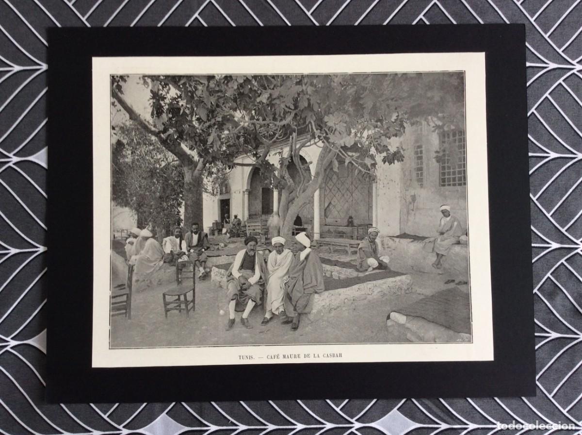 Art: Tunis - Caf&eacute; Maure de la Casbah. L&aacute;mina Fotogr&aacute;fica monocrom&aacute;tica do s&eacute;culo XIX.