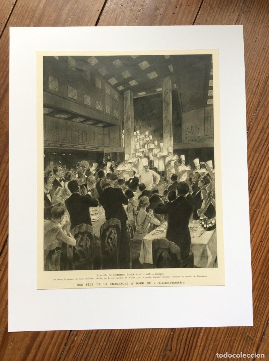 Arte: Une f&ecirc;te de la champagne a bord de L&acute;Ille de France. L&aacute;mina de 1934