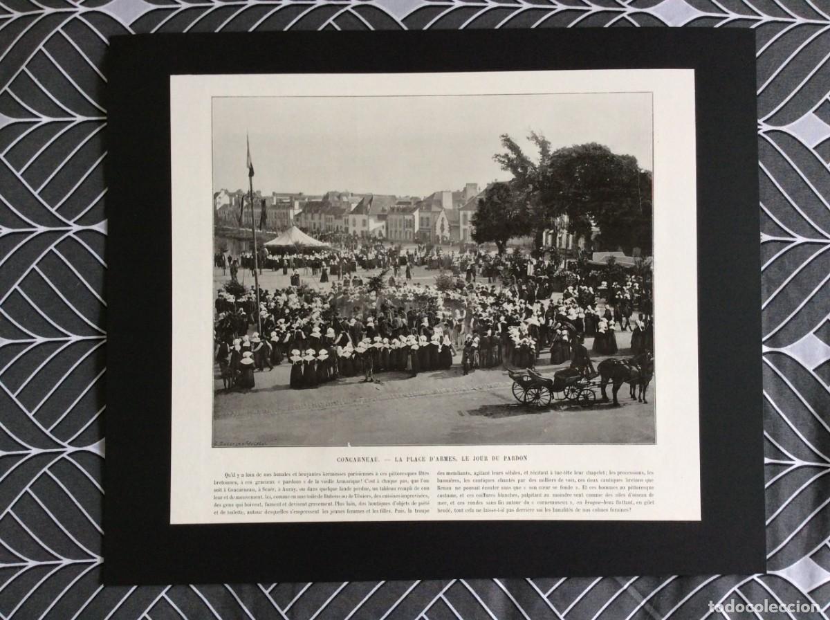 Arte: Concarneau - La place d&acute;armes, le jour du Pardon. L&aacute;mina fotogr. monocrom&aacute;tica do s&eacute;culo XIX
