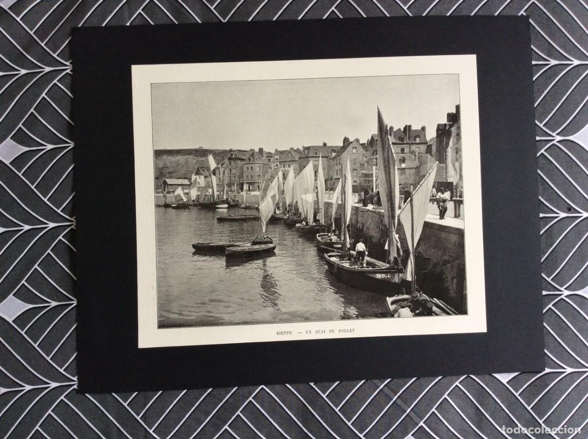 Arte: Dieppe - Un quai du Pollet. L&aacute;mina Fotogr. monocrom&aacute;tica do s&eacute;culo XIX.