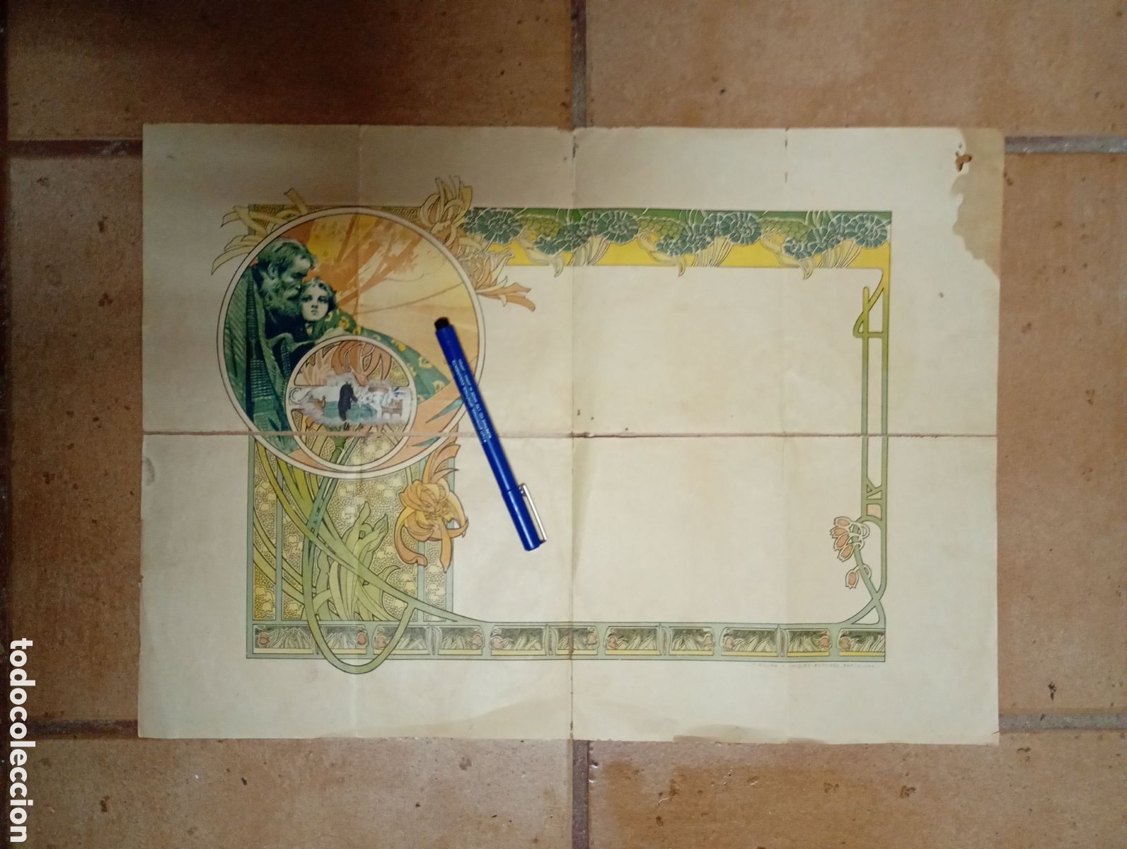 Arte: GRAN CENEFA MODERNISTA IMPRESA DE ''GASPAR CAMPS'' Y SIN TEXTO, ILUSTRACI&Oacute;N DE TEMA M&Eacute;DICO.