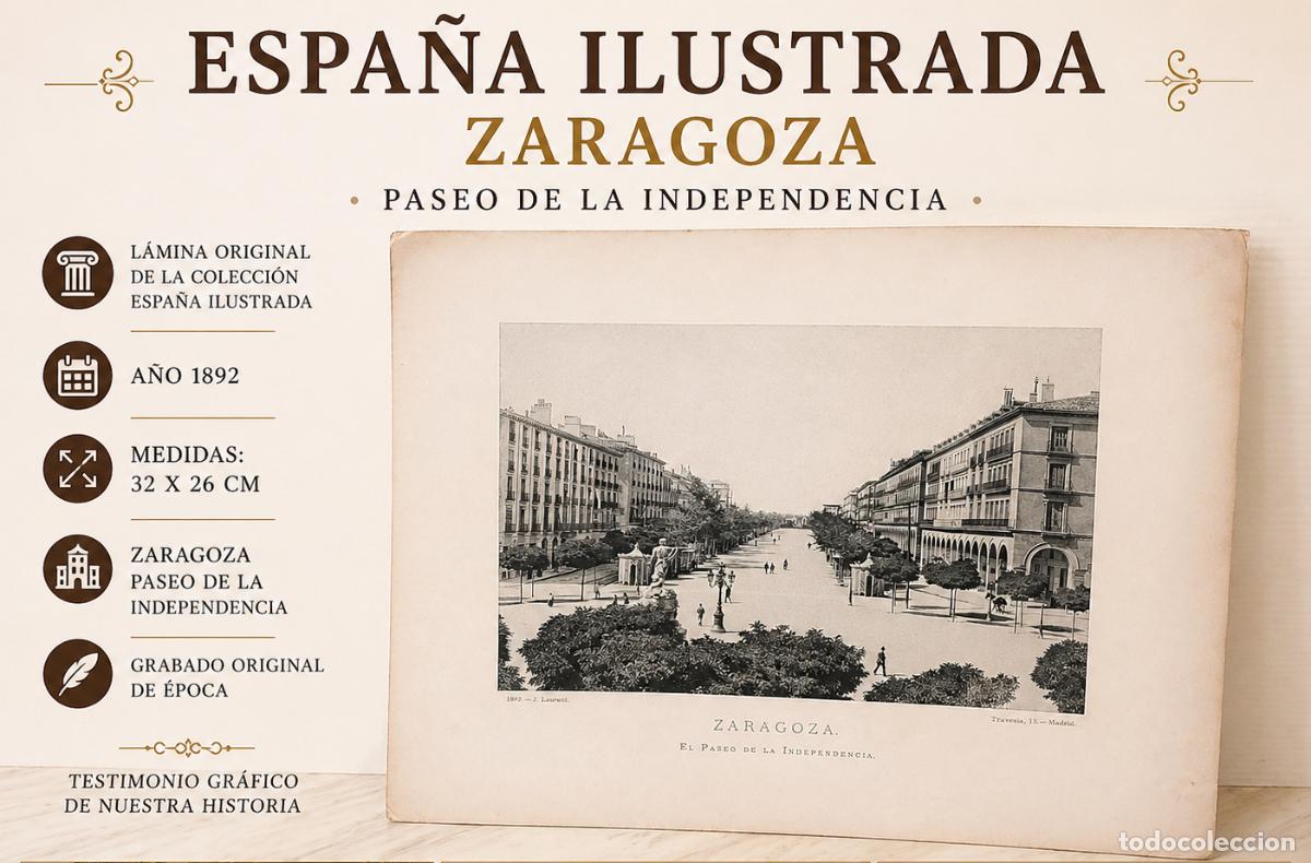 Arte: A&Ntilde;O 1892 !! ZARAGOZA / LA ESPA&Ntilde;A ILUSTRADA / PASEO / L&Aacute;MINA 32X26 CM. / HAUSER Y MENET