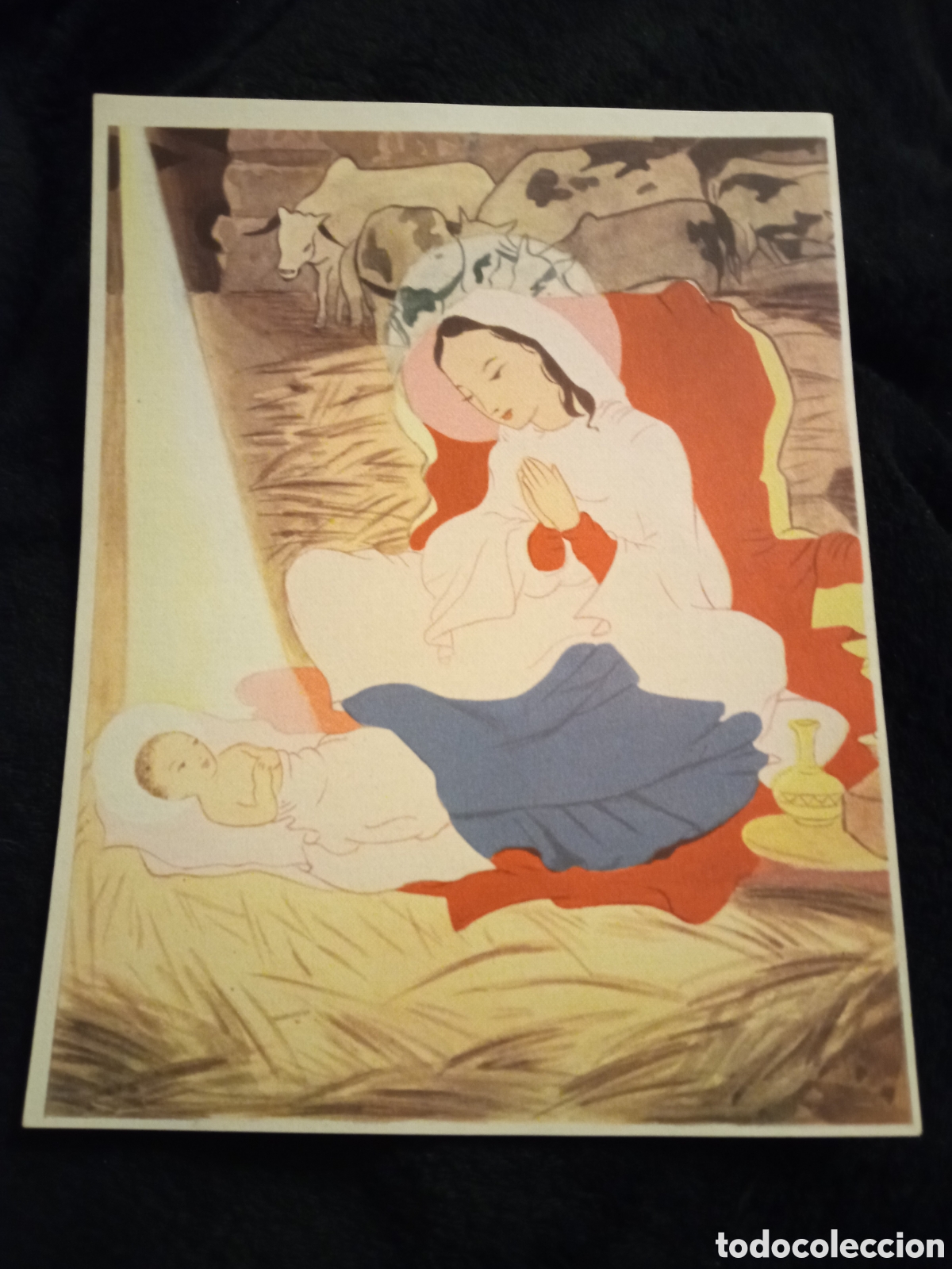 Arte: Antigua l&aacute;mina,Virgen Maria y Jes&uacute;s, motivo de India