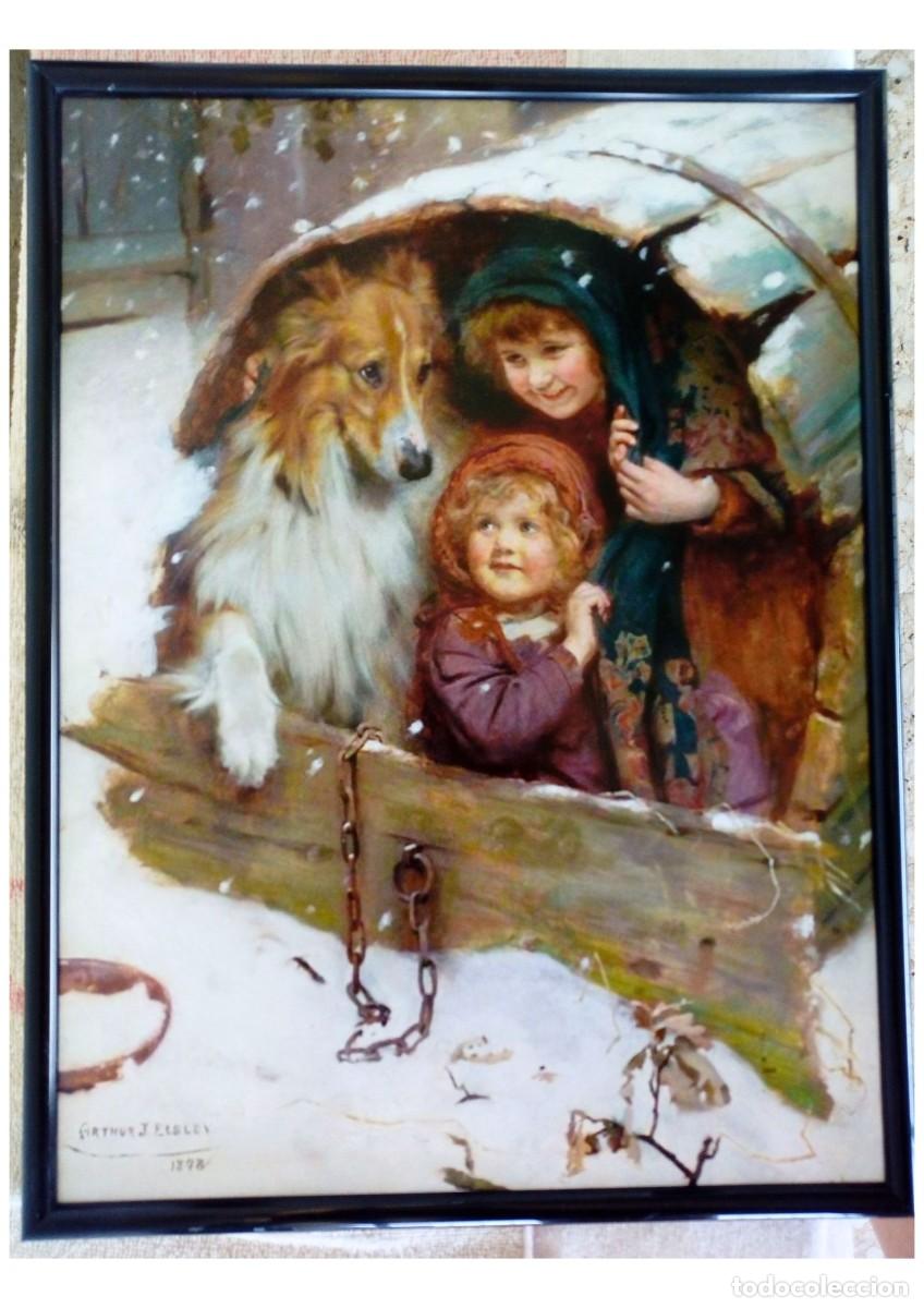 Arte: L&aacute;mina imprimida 30x40, ni&ntilde;os con perro, l&aacute;mina sin enmarcar, cuadro perro, cuadro ni&ntilde;os