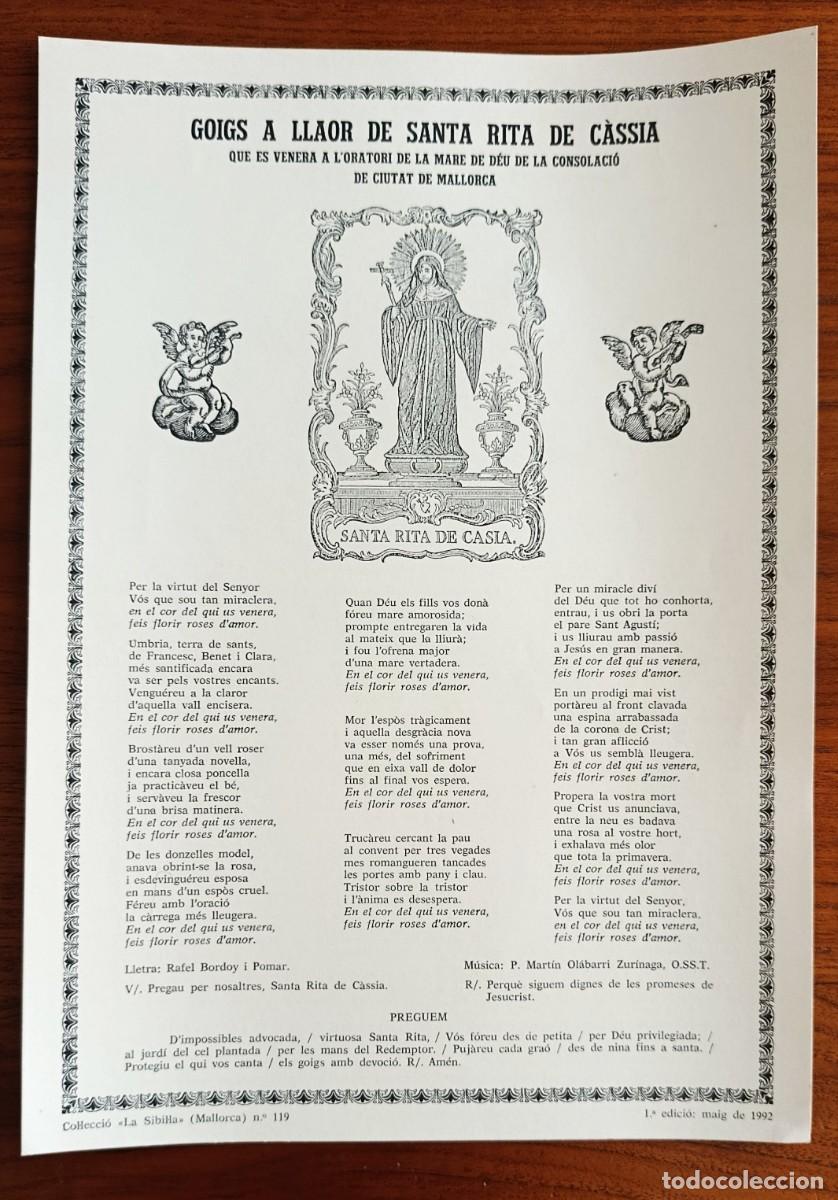 Arte: GOIGS A LLAOR DE SANTA RITA DE CASIA. CIUTAT DE MALLORCA. 1992.
