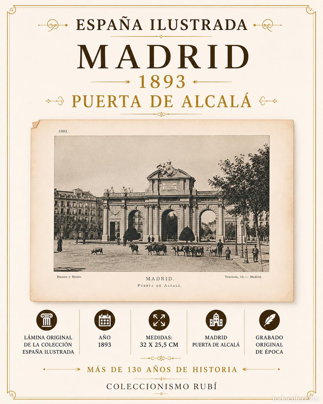 Arte: A&Ntilde;O 1893 !! MADRID / LA ESPA&Ntilde;A ILUSTRADA / ALCAL&Aacute; / L&Aacute;MINA 32X26 CM. / HAUSER Y MENET