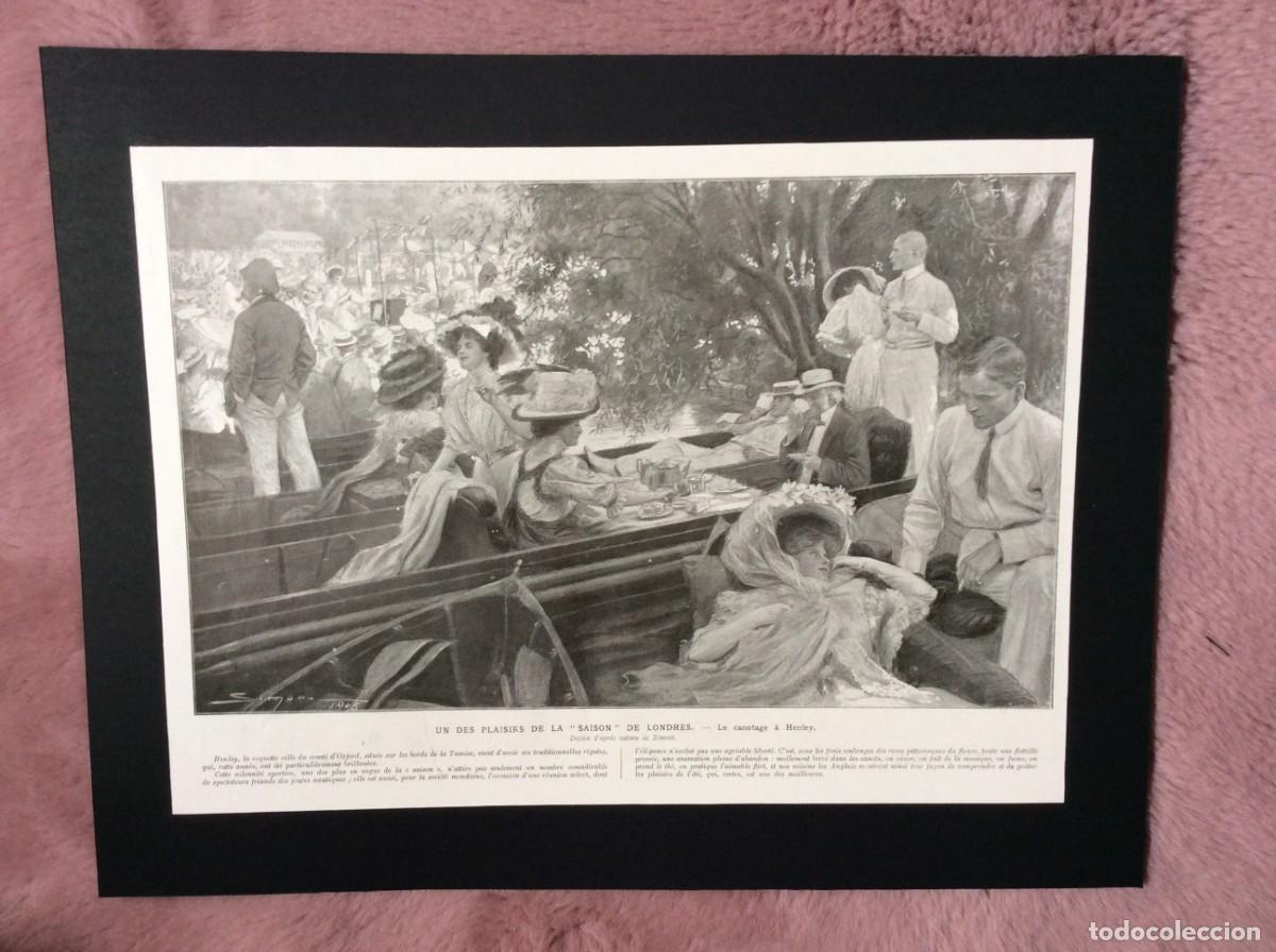 Arte: En des plaisirs de la Saison de Londres - Le canotage &agrave; Henley. L&aacute;mina fotogr. original fde 1908