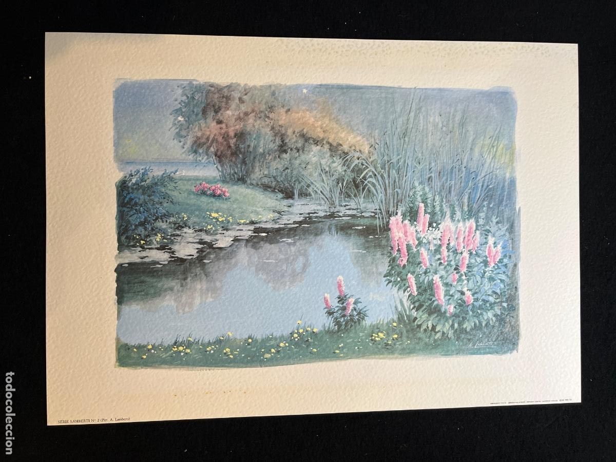 Arte: L&aacute;mina impresionista Serie Lambert n&ordm;2 paisaje jard&iacute;n estanque vintage decoraci&oacute;n art&iacute;stica