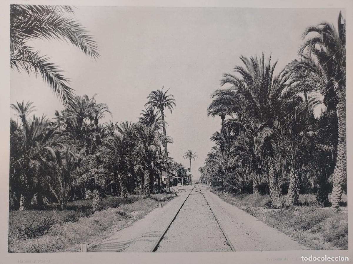 Arte: Fototipia a&ntilde;o 1892: ELCHE. ENTRADA A LA ESTACI&Oacute;N. Espa&ntilde;a Ilustrada. Hauser Menet. 32x25. Alicante