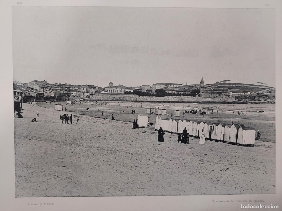 Arte: Fototipia a&ntilde;o 1892: GIJ&Oacute;N. LA PLAYA DE BA&Ntilde;OS. Espa&ntilde;a Ilustrada. Hauser Menet. 32x25