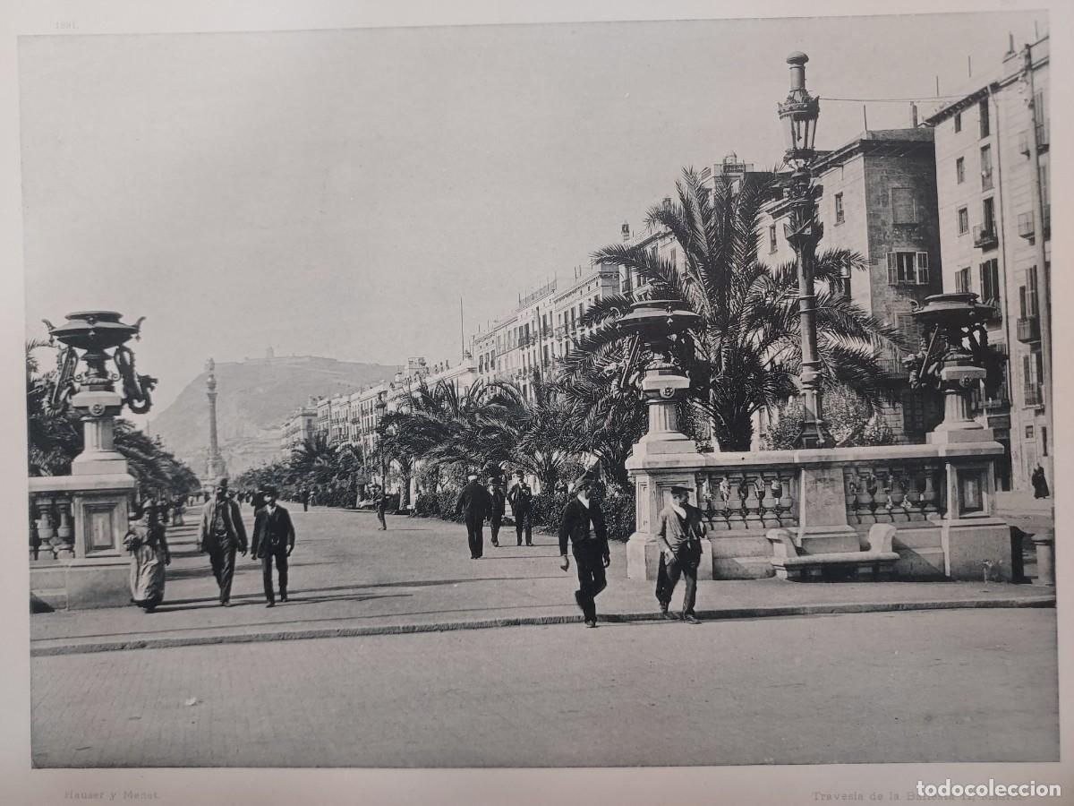 Arte: Fototipia a&ntilde;o 1891: BARCELONA. EL PASEO DE COL&Oacute;N. Espa&ntilde;a Ilustrada. Hauser Menet. 32x25.