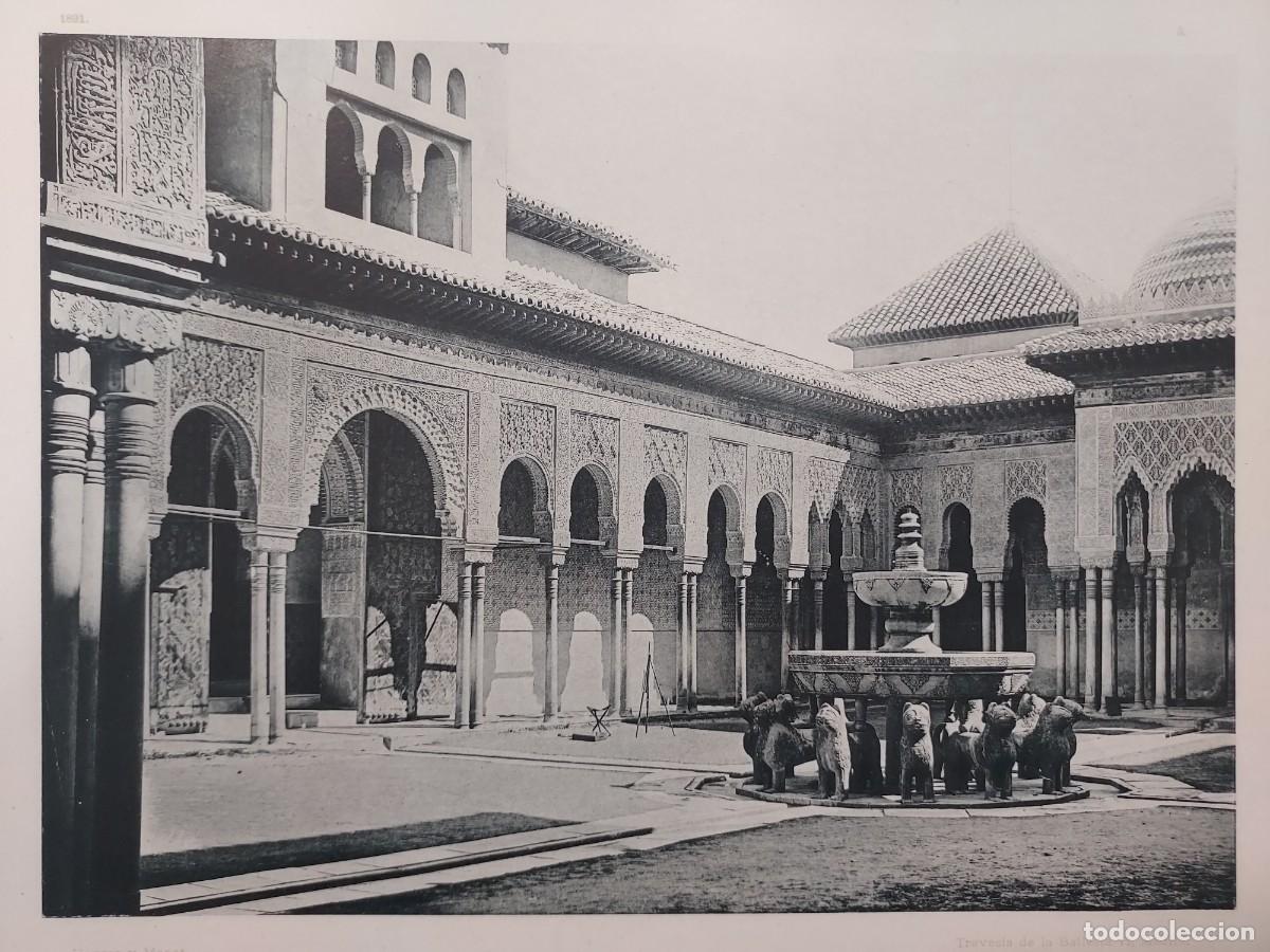 Arte: Fototipia a&ntilde;o 1891: GRANADA. ALHAMBRA: PATIO DE LOS LEONES. Espa&ntilde;a Ilustrada. Hauser Menet. 32X25