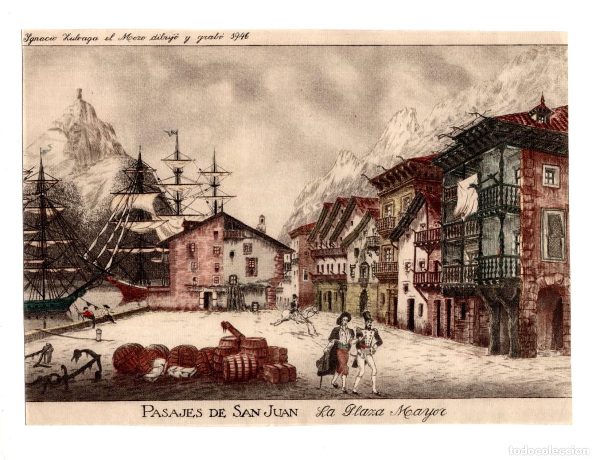 Arte: L&Aacute;MINA PASAJES DE SAN JUAN. LA PLAZA MAYOR, DIBUJADO POR IGNACIO ZULOAGA.- 22X16,4
