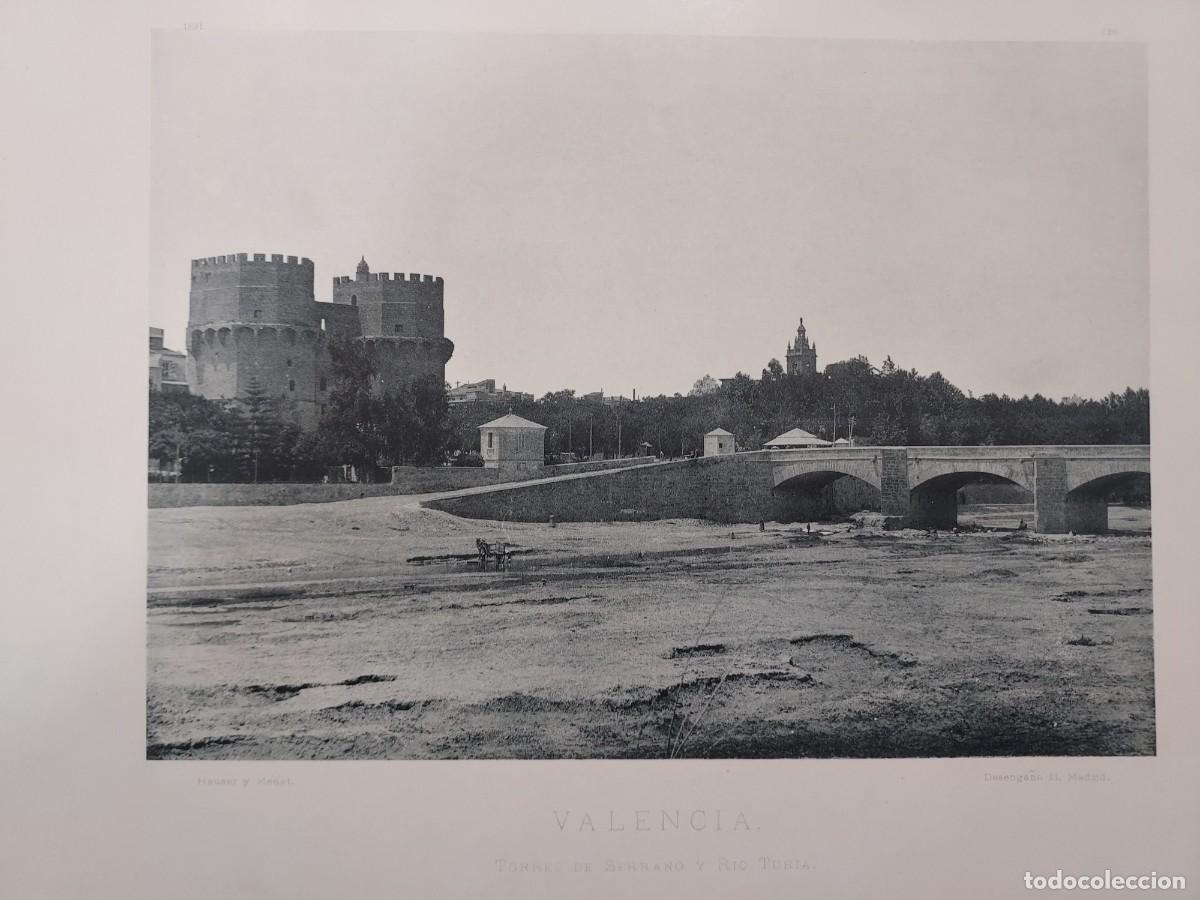 Arte: Fototipia a&ntilde;o 1891: VALENCIA. TORRE DE SERRANO Y RIO TURIA. Espa&ntilde;a Ilustrada. Hauser Menet. 32x25