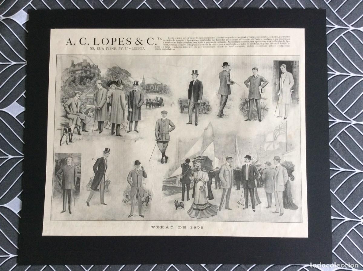 Arte: L&aacute;mina publicit&aacute;ria original da A. C. Lopes & Ca ( Lisboa ): Moda. Ver&atilde;o de 1905