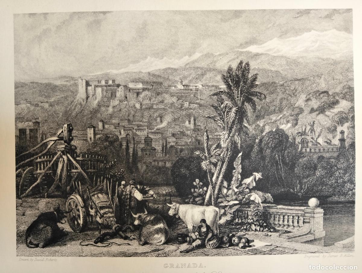 Arte: Granada from the banks of the Xenil dibujo grabado blanco negro l&aacute;mina David Roberts James B Allen