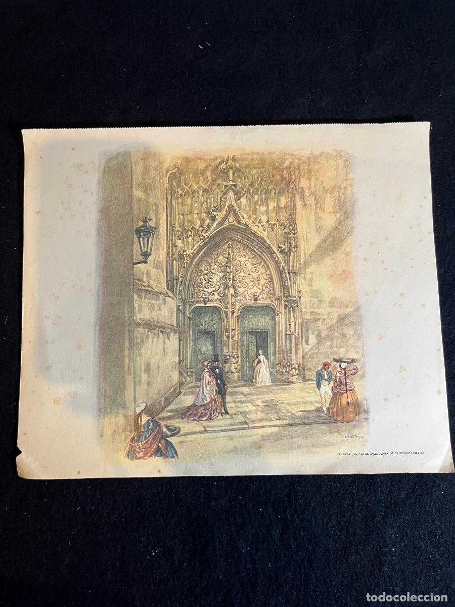 Arte: L&aacute;mina litogr&aacute;fica Bilbao Carlos S&aacute;enz de Tejada Catedral Santiago grabado vintage antiguo