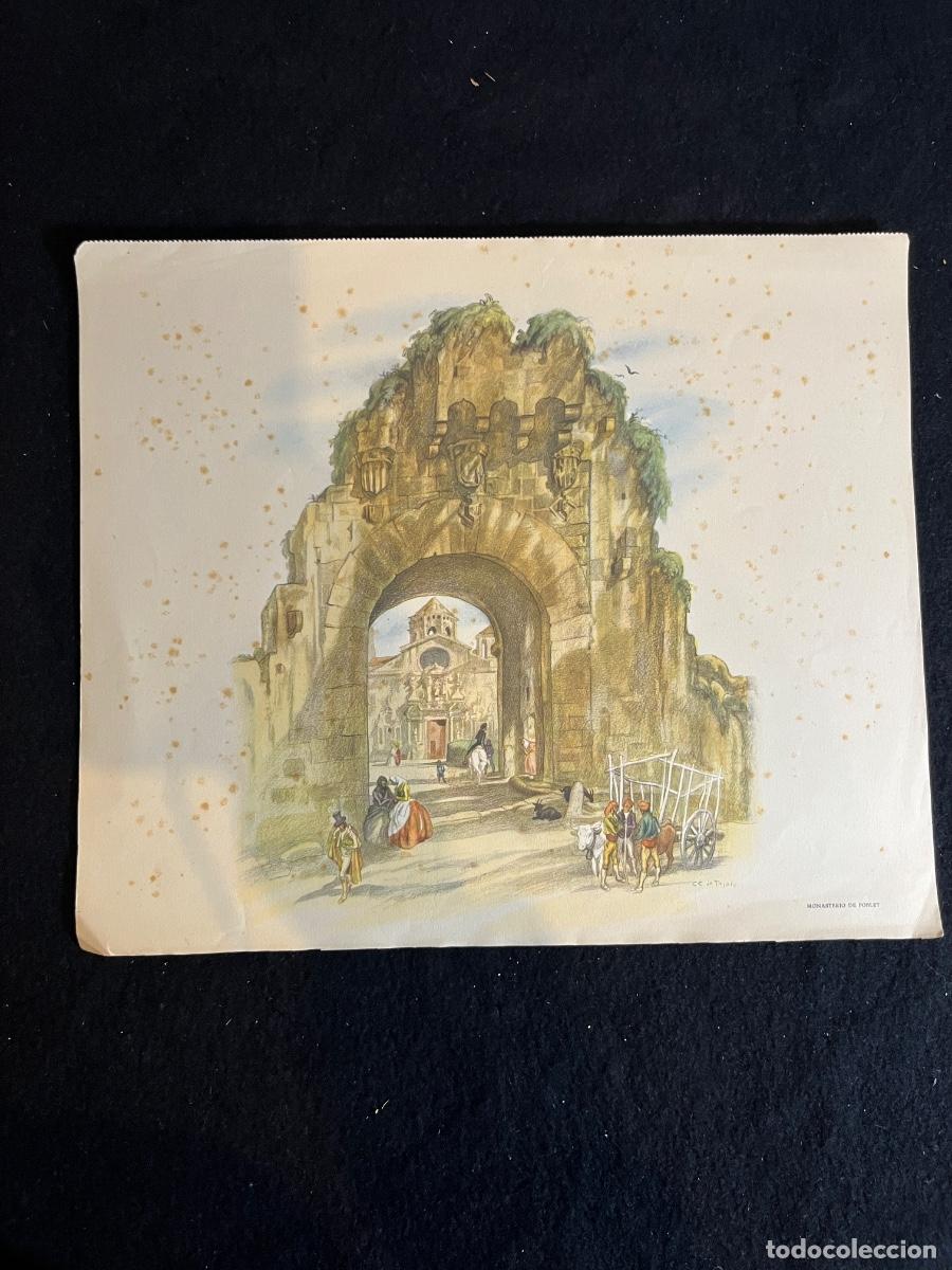 Arte: L&aacute;mina litogr&aacute;fica Monasterio Poblet Carlos S&aacute;enz de Tejada grabado vintage Tarragona
