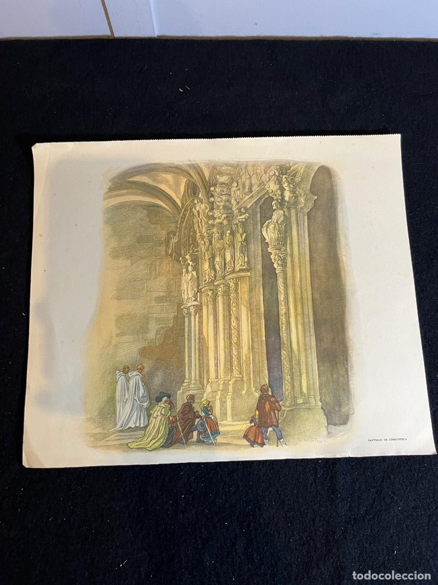 Arte: L&aacute;mina litogr&aacute;fica P&oacute;rtico Gloria Santiago Compostela Carlos S&aacute;enz de Tejada vintage
