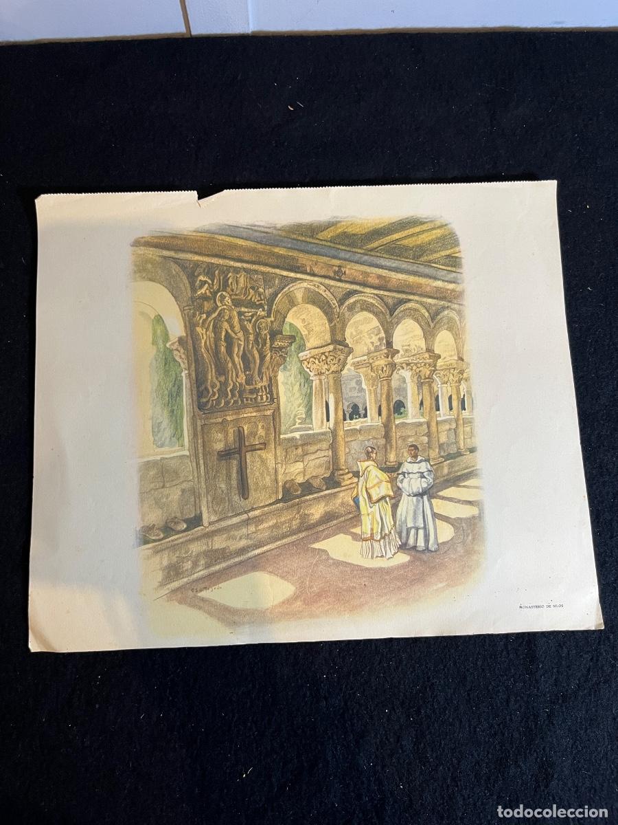 Kunst: L&aacute;mina litogr&aacute;fica Monasterio Silos Carlos S&aacute;enz de Tejada grabado rom&aacute;nico vintage