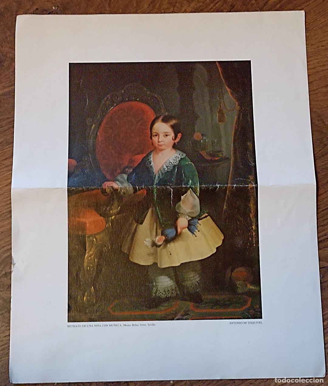 Arte: Retrato de una Ni&ntilde;a con mu&ntilde;eca por Antonio M&ordf; Esquivel. L&aacute;mina (42x34 cm.) Museo de Bellas artes de