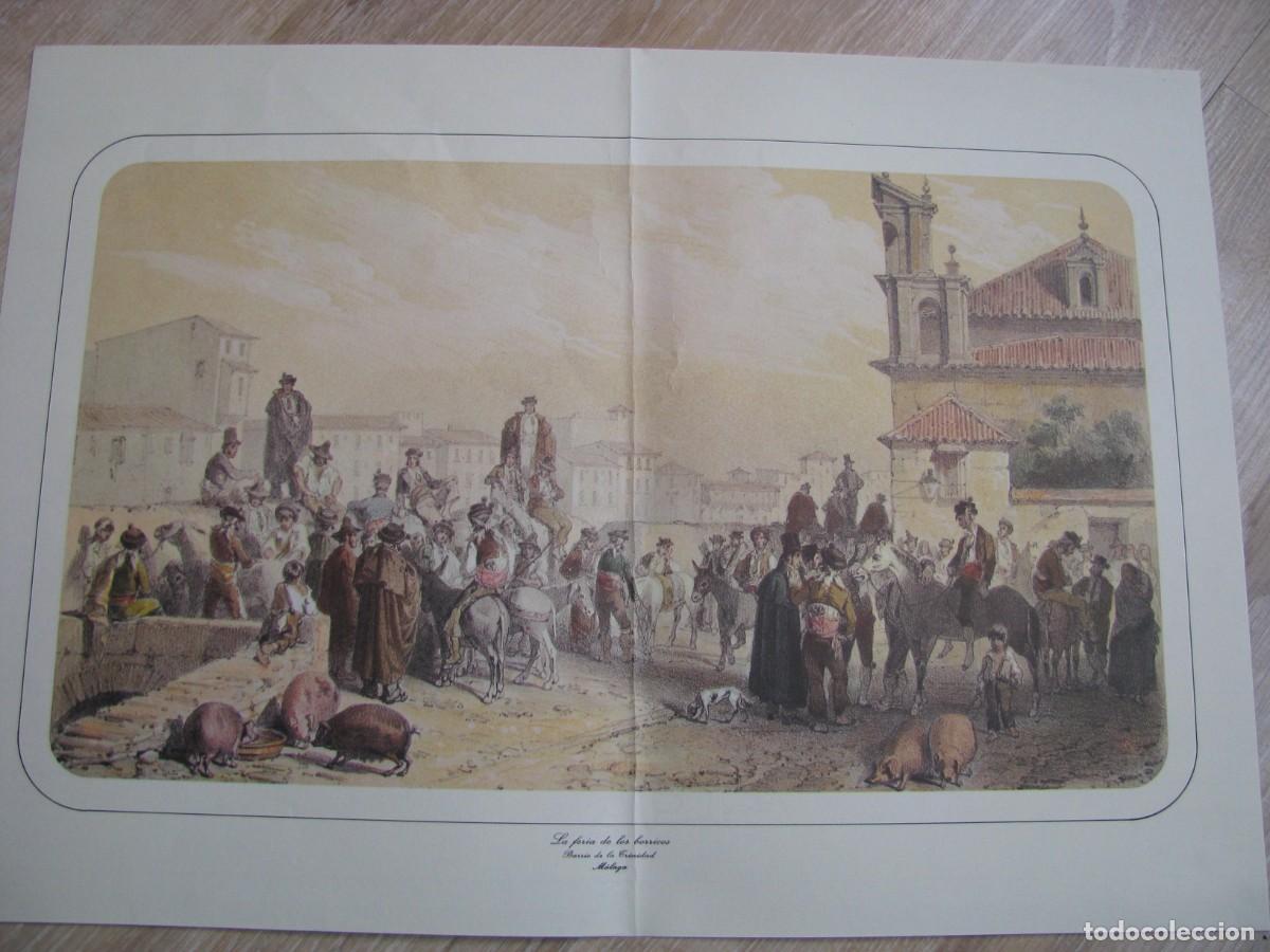 Arte: LAMINA DE MALAGA. LA FERIA DE LOS BORRICOS. BARRIO DE LA TRINIDAD. 43X30 CM. DOBLADA