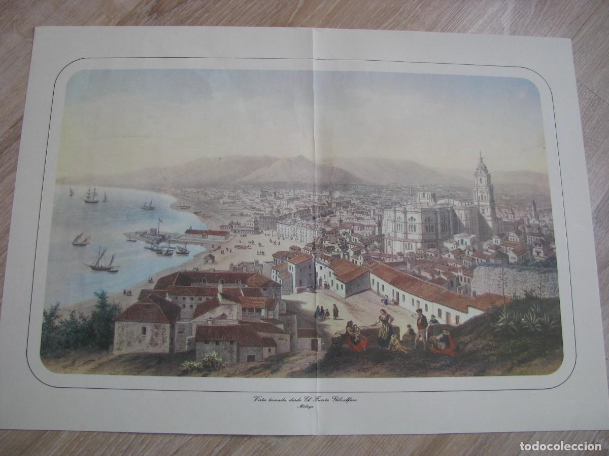 Arte: LAMINA DE MALAGA. VISTA TOMADA DESDE EL FUERTE GIBRALFARO. 43X30 CM. DOBLADA