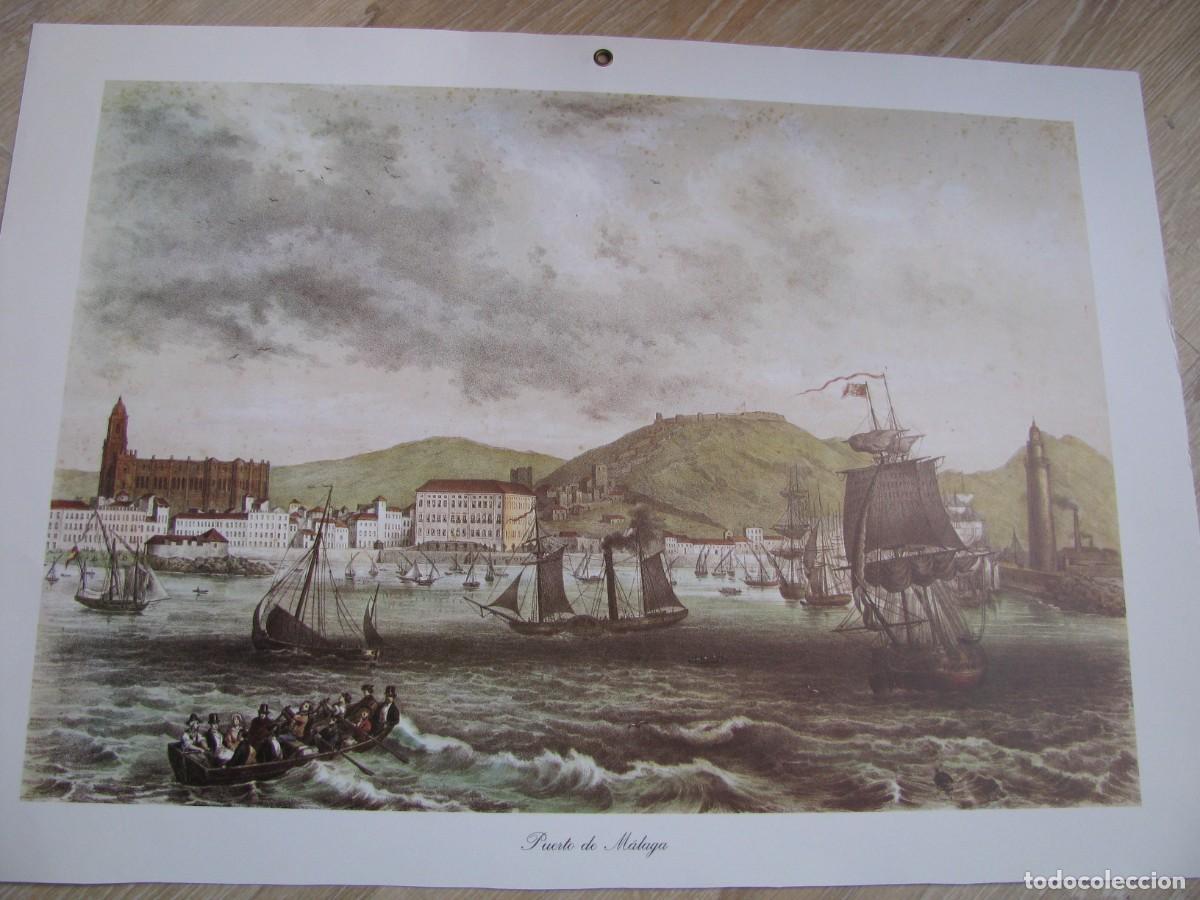Arte: LAMINA DE MALAGA. PUERTO DE MALAGA. 52X37 CM