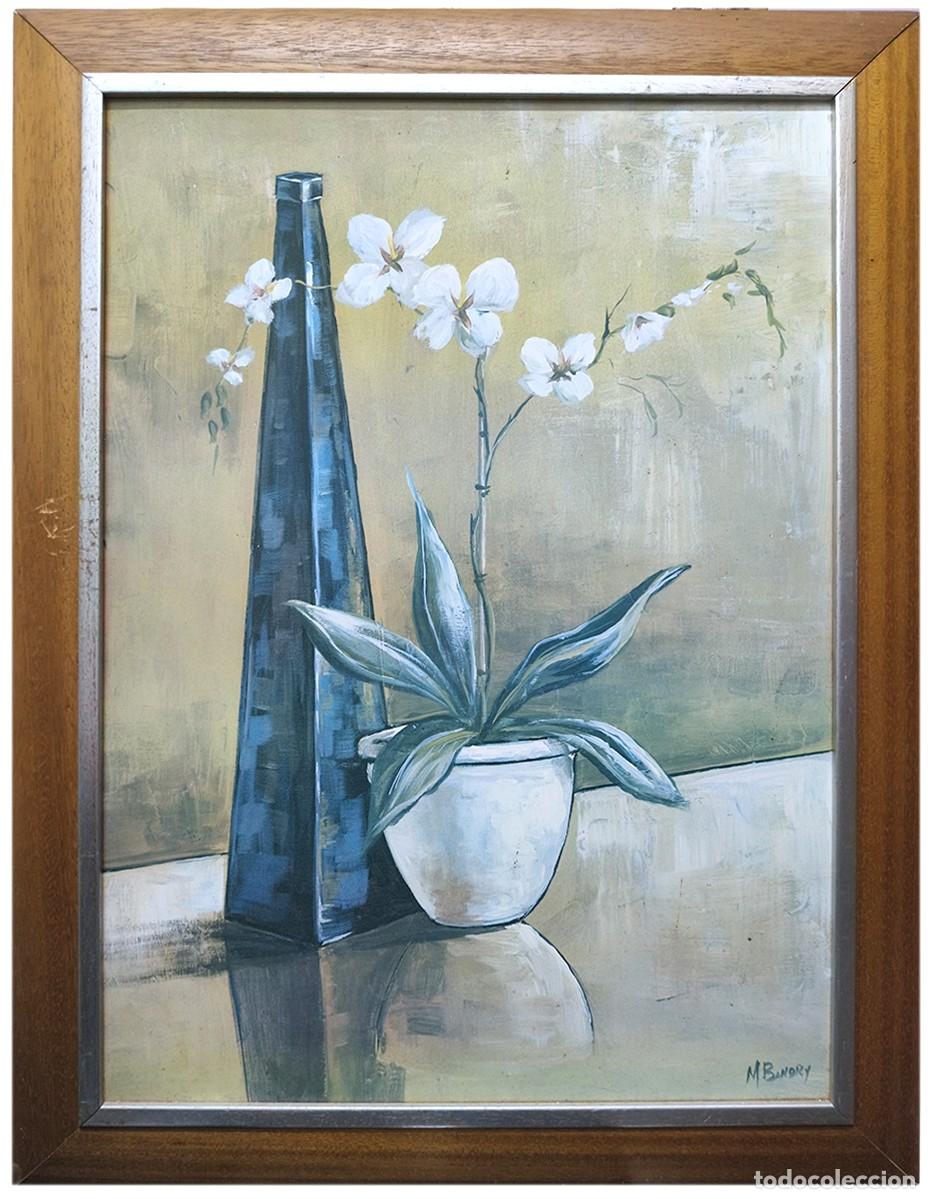 Arte: LAMINA ENMARCADA BODEGON DE M. BANDRY LARRON CON OEQUIDEA BLANCA - CUADRO-1135