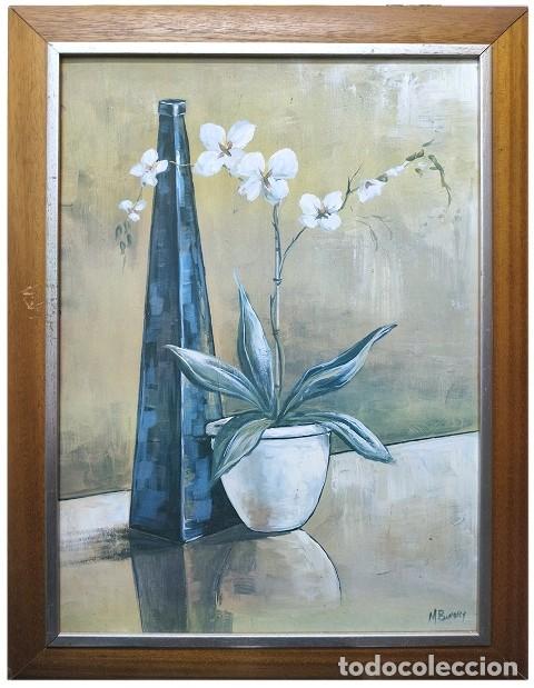 Arte: LAMINA ENMARCADA BODEGON DE M. BANDRY LARRON CON OEQUIDEA BLANCA - CUADRO-1135