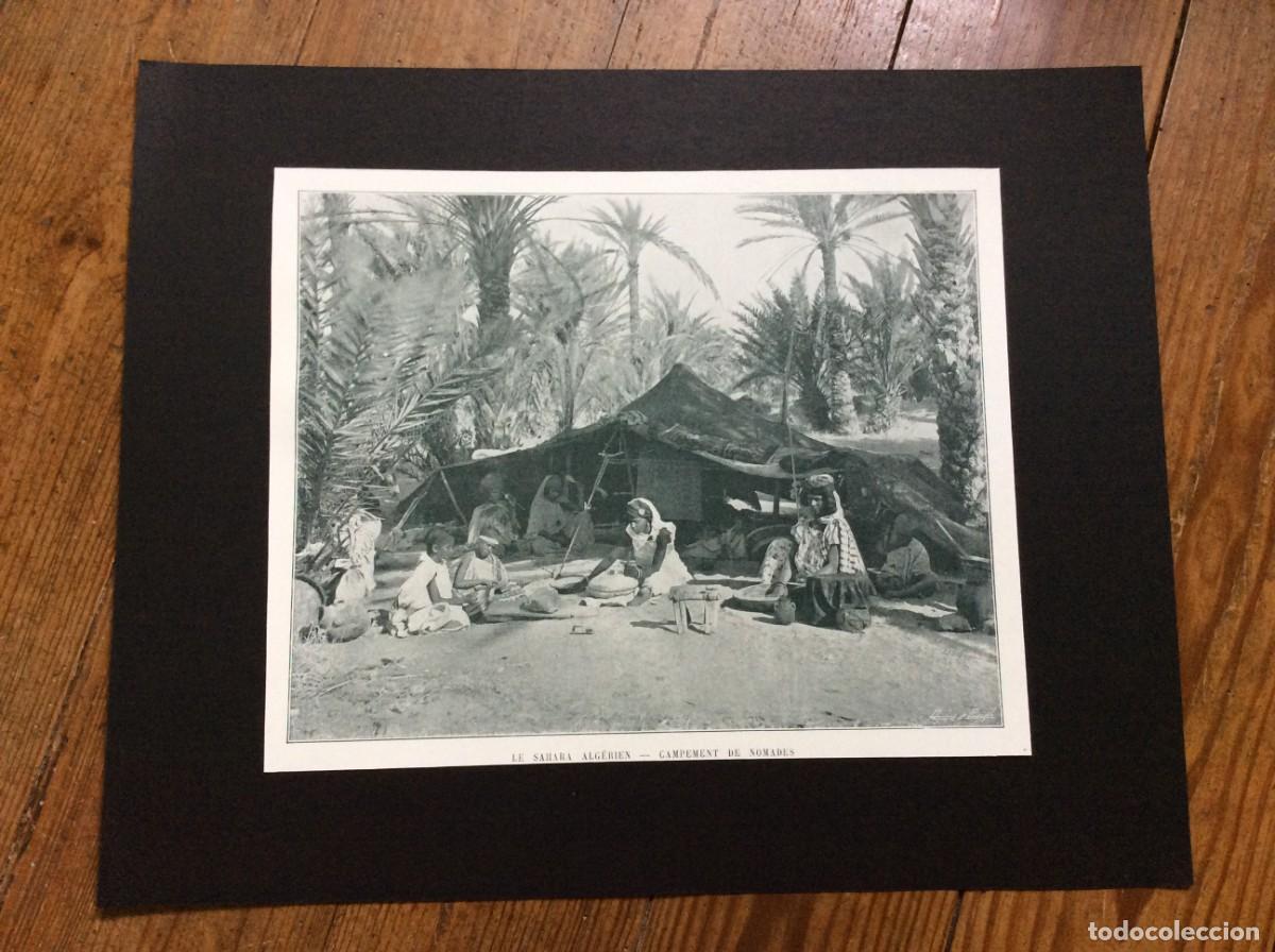 Arte: L&aacute;mina fotogr. monocrom&aacute;tica do s&eacute;culo XIX - Le Sahara Alg&eacute;rien -Campement de nomades
