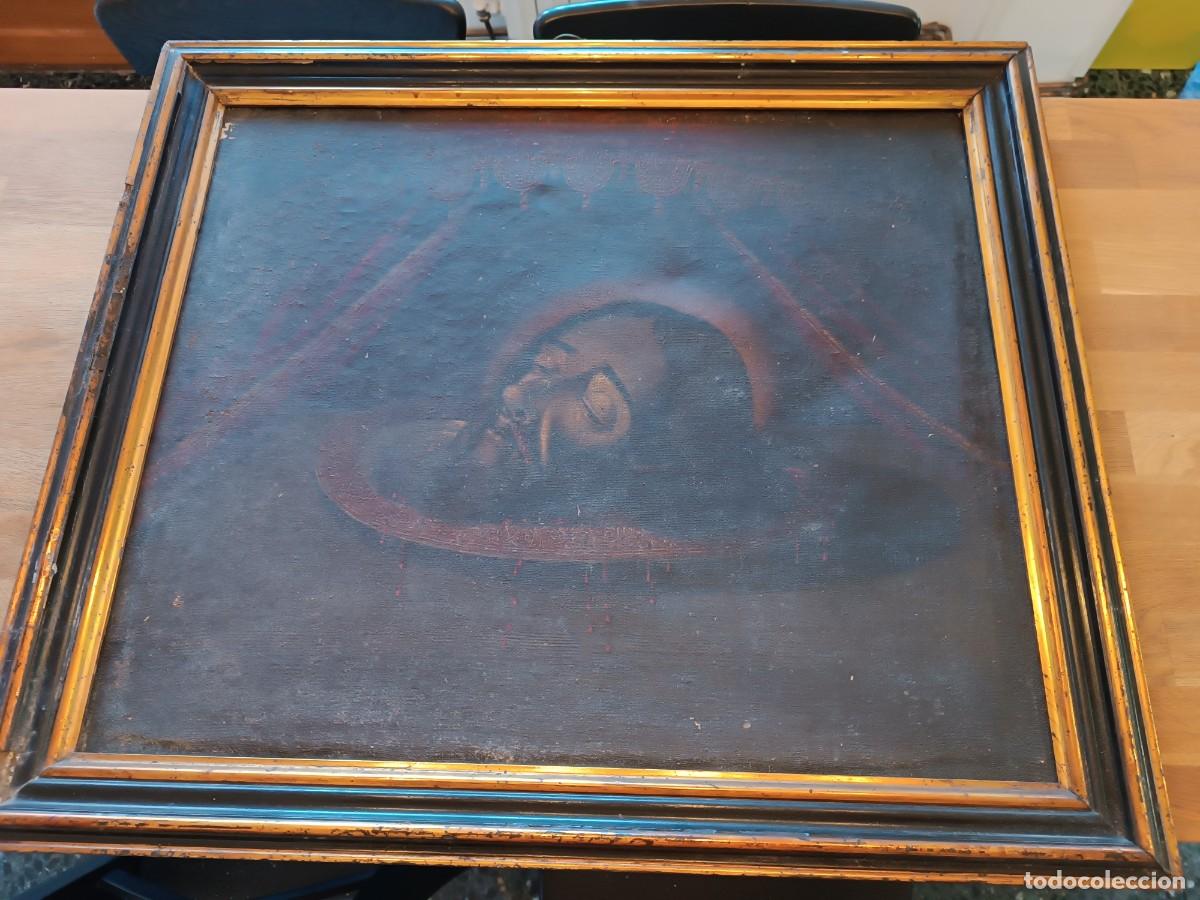 Arte: Cuadro antiguo religioso en lienzo &ndash; Cabeza de San Juan Bautista &ndash; Pieza original de &eacute;poca