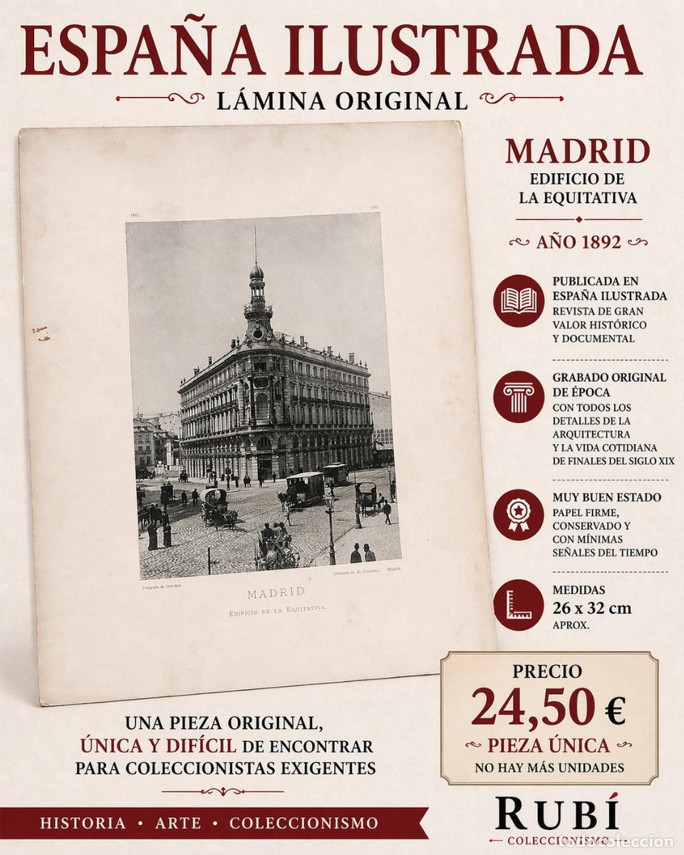 Arte: A&Ntilde;O 1892 !! MADRID / LA ESPA&Ntilde;A ILUSTRADA / EDIFICIO / L&Aacute;MINA 26X32CM. / HAUSER Y MENET