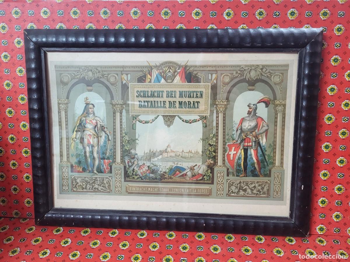 Arte: ANTIGUA LAMINA BATALLA MILITAR SCHALACHT BEI MURTEN MORAT EINTRACHT JAUSLIN 1876