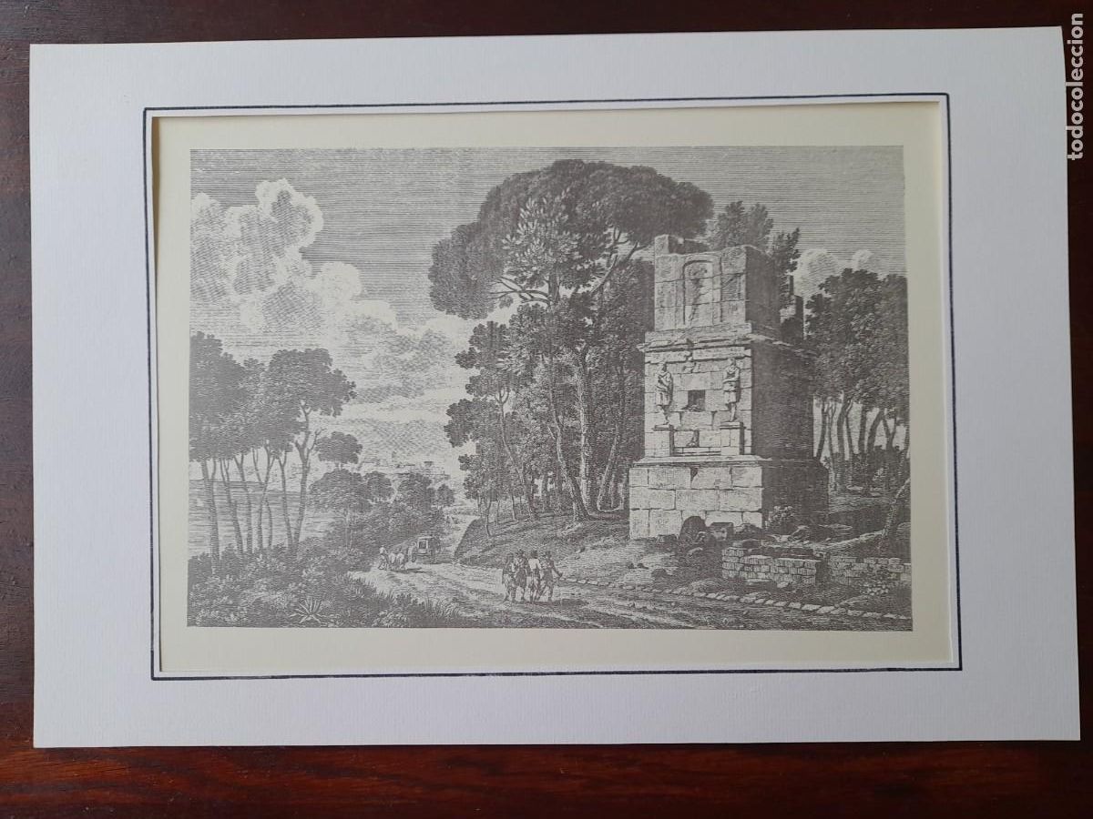 Arte: Litograf&iacute;a siglo XLIV Torre dels Escipions monumento funerario Tarraco preenmarcada con paspartu