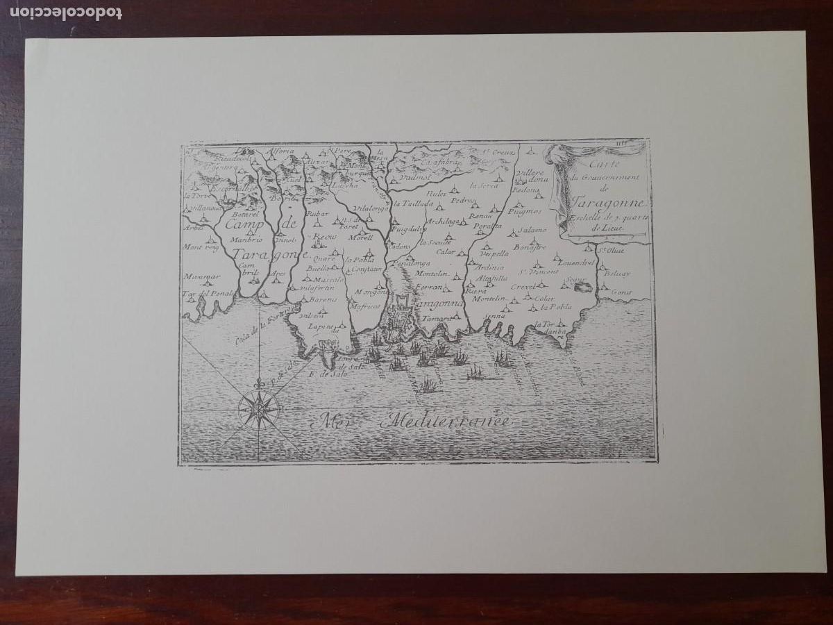 Arte: Litograf&iacute;a 1643 Camps de Tarragona&rdquo; mapa territorial medieval, Carte du Giuvernement Taragonne