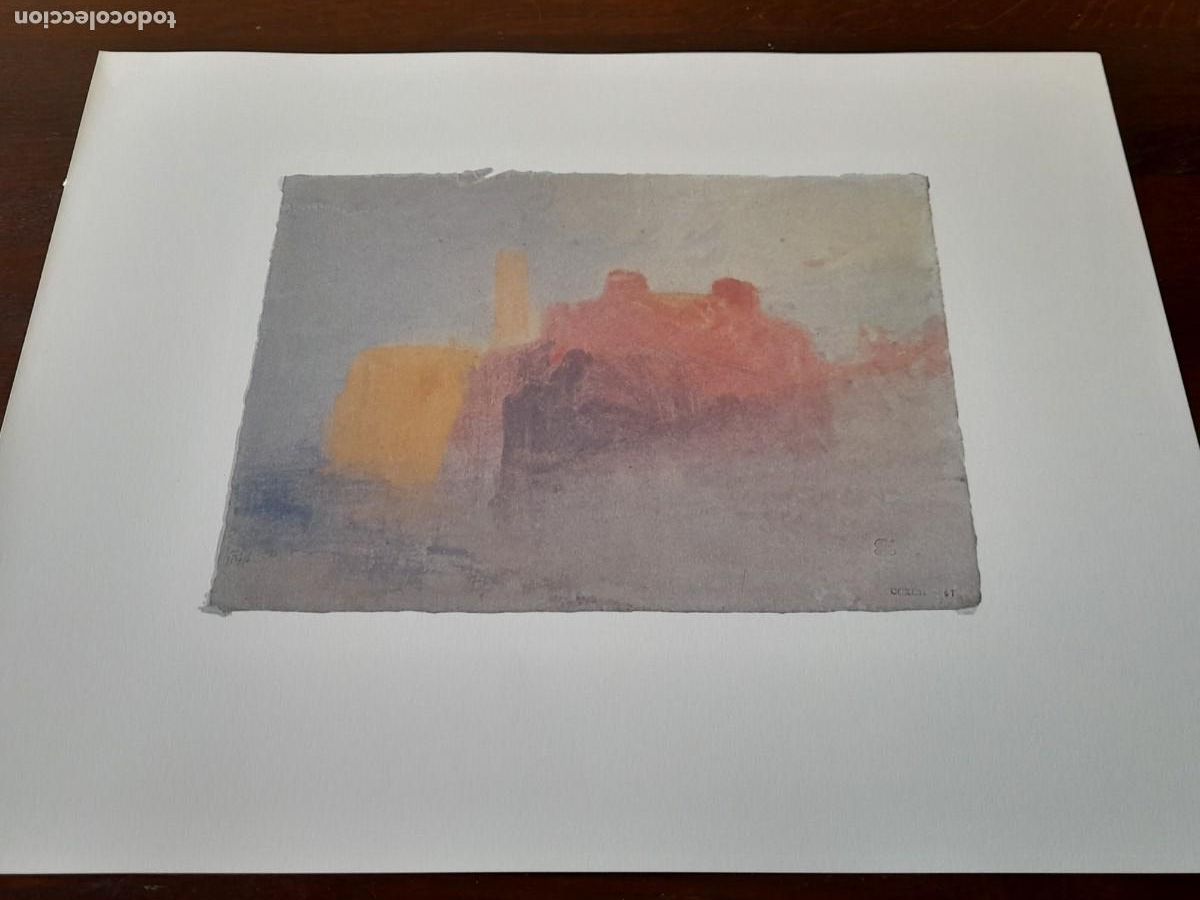 Arte: Acuarela William Turner A town on a River at Sunset Londres 1775-1851 reproducci&oacute;n lamina Fine Art