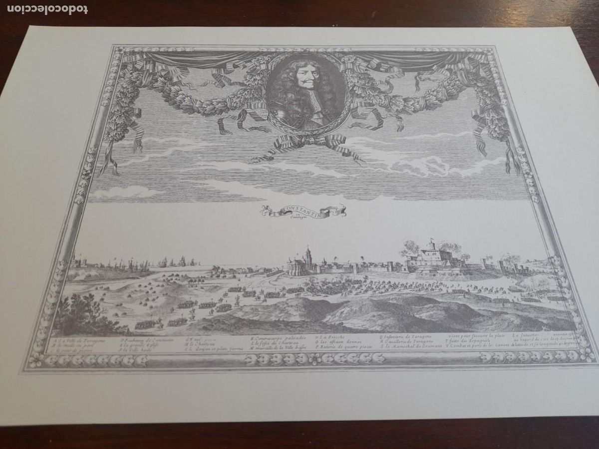 Arte: Litograf&iacute;a historica medieval de la ciudad amurallada de Constanti en 1694 de gran formato y calidad