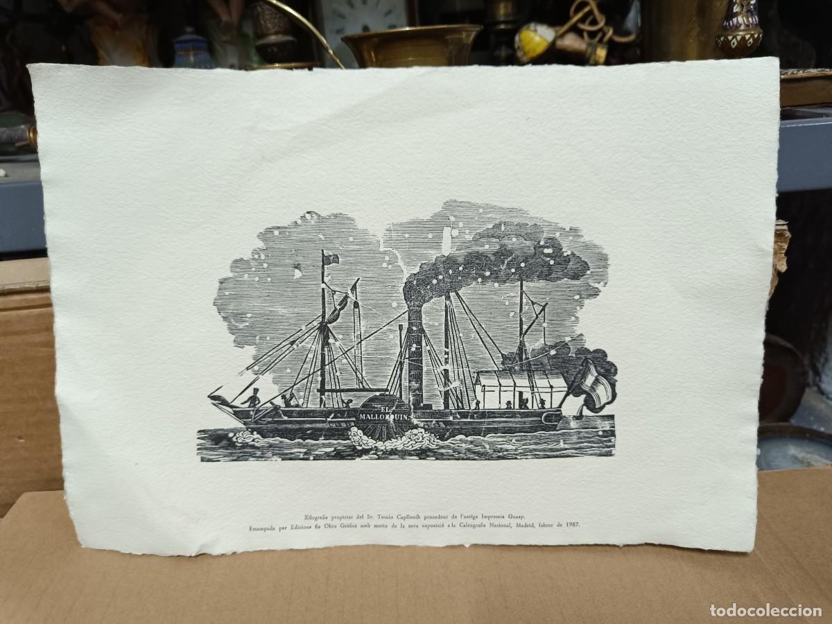 Arte: ANTIGUA LAMINA, REPRODUCCION DE XILOGRAFIA BARCO EL MALLORQUIN, GUASP, IMPRESO 1987 -P24