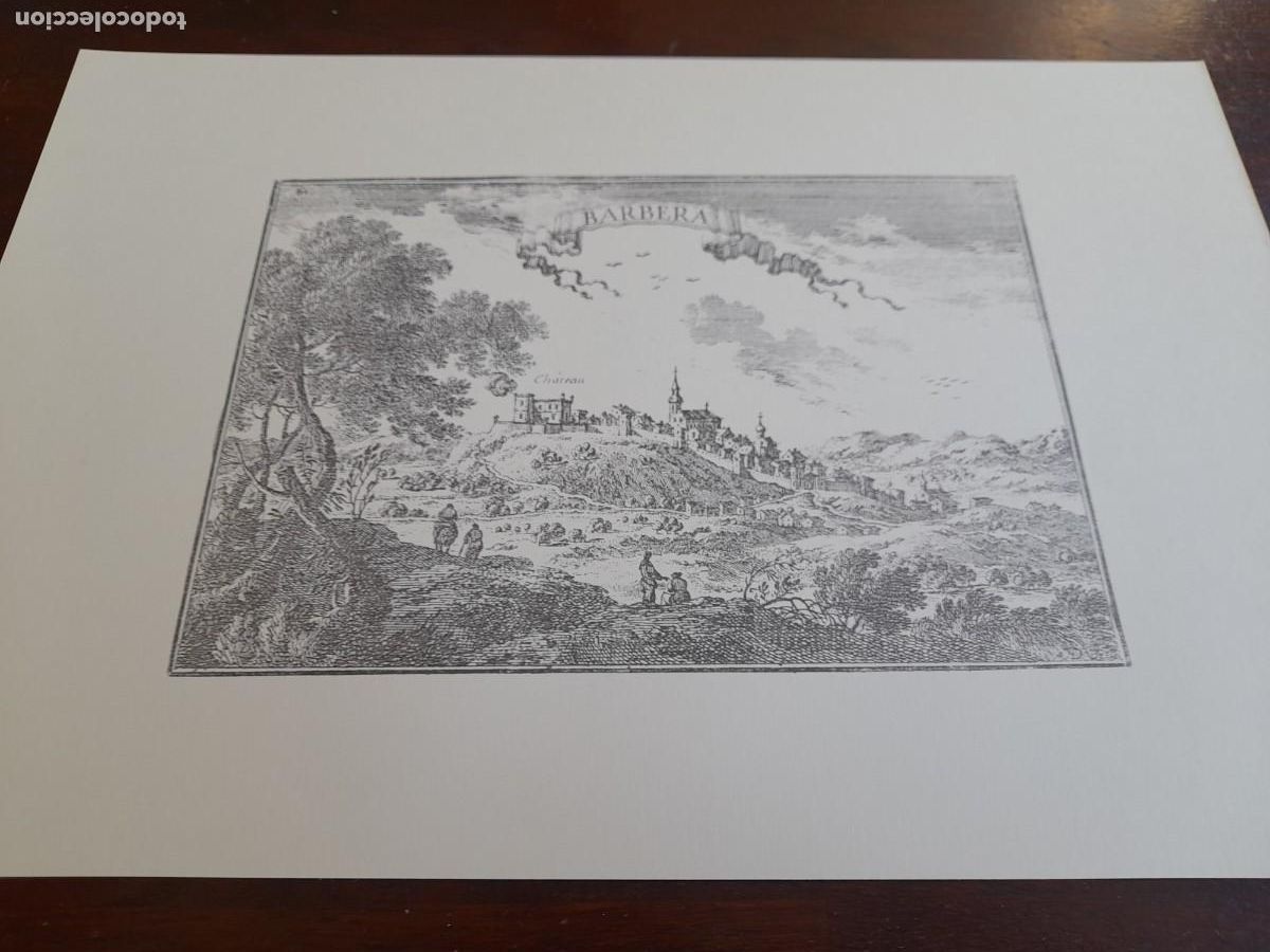 Arte: Litograf&iacute;a historica medieval villa de Barbera amurallada 1643 Tarragona lamina gran formato calidad