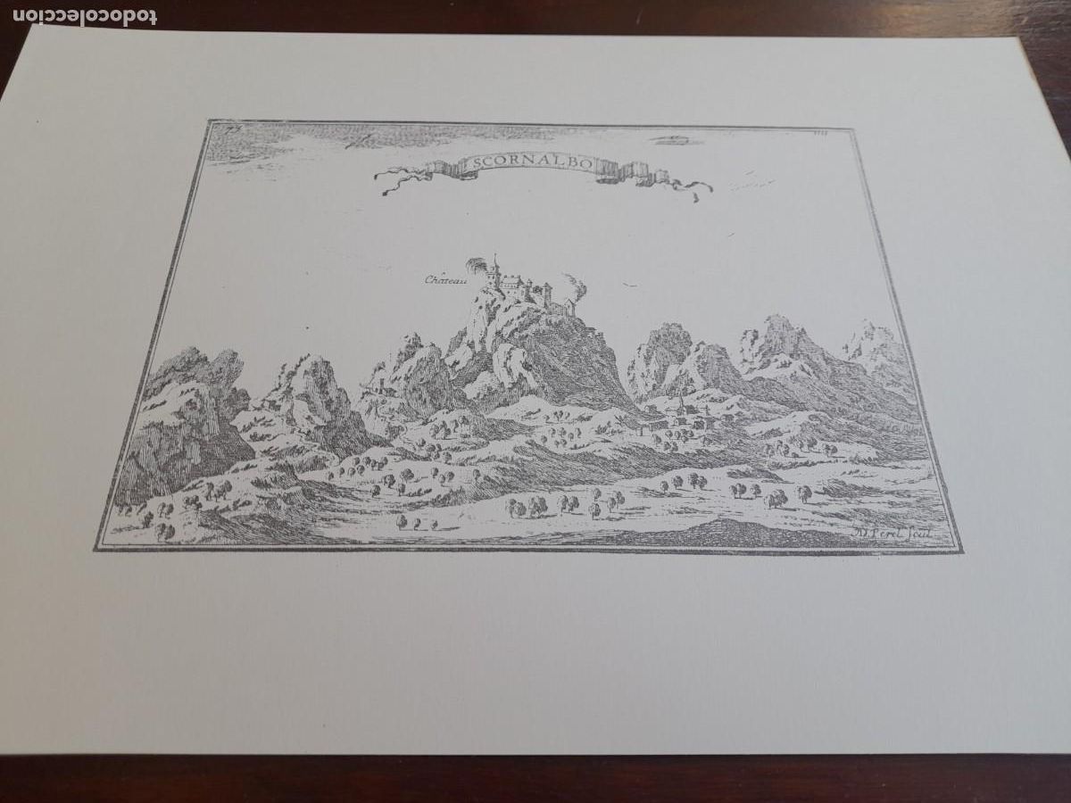 Arte: Litograf&iacute;a historica medieval del Castell de Escornalbou 1643 Tarragona, lamina gran formato calidad