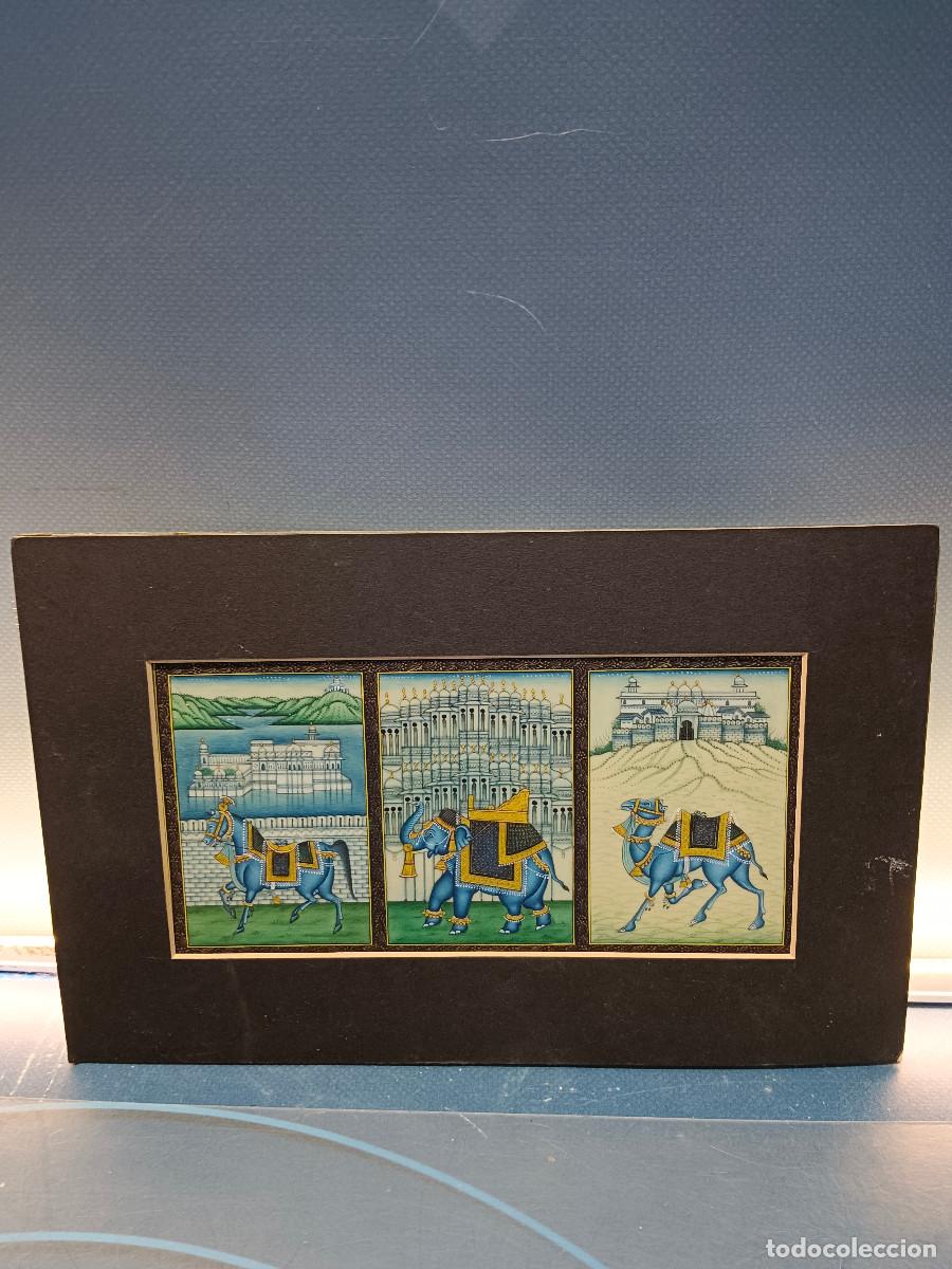 Arte: Lamina, 28x18 cm. pinturas en miniatura de Rajasthan, titulado &rdquo;Three Cities of Rajasthan&rdquo;