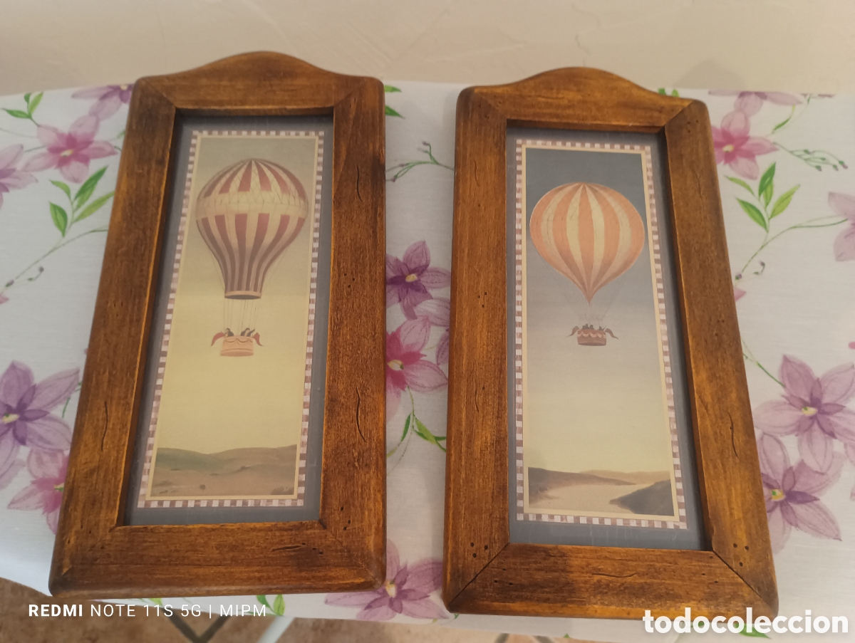 Arte: Dos cuadros globos r&uacute;stico, vintage artesanal hechos en Espa&ntilde;a.