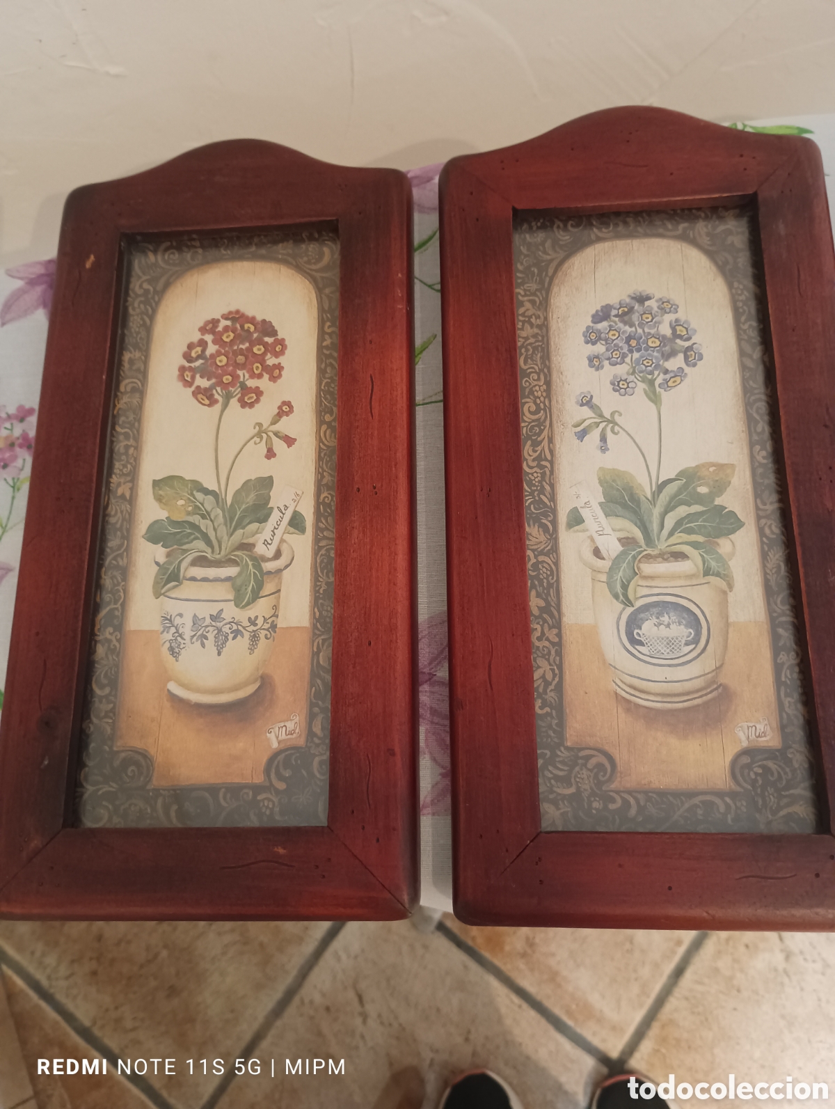 Arte: Dos cuadros l&aacute;minas de flores enmarcaci&oacute;n artesanal hecha en Espa&ntilde;a