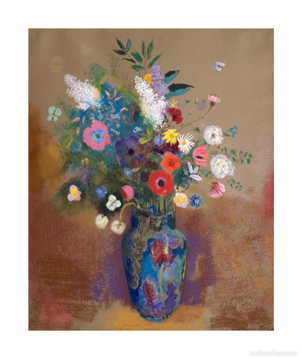 Arte: L&aacute;mina (38 x 32 cm) del cuadro Bouquet de Fleurs, de Odilon Redon. Pintura, Arte, Simbolismo, Flores