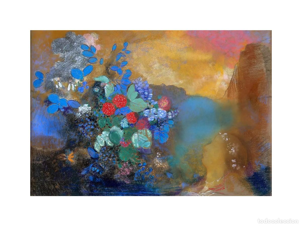 Arte: L&aacute;mina (40 x 30 cm) cuadro Oph&eacute;lie parmi les Fleurs de Odilon Redon. Pintura, Arte Simbolismo Ofelia